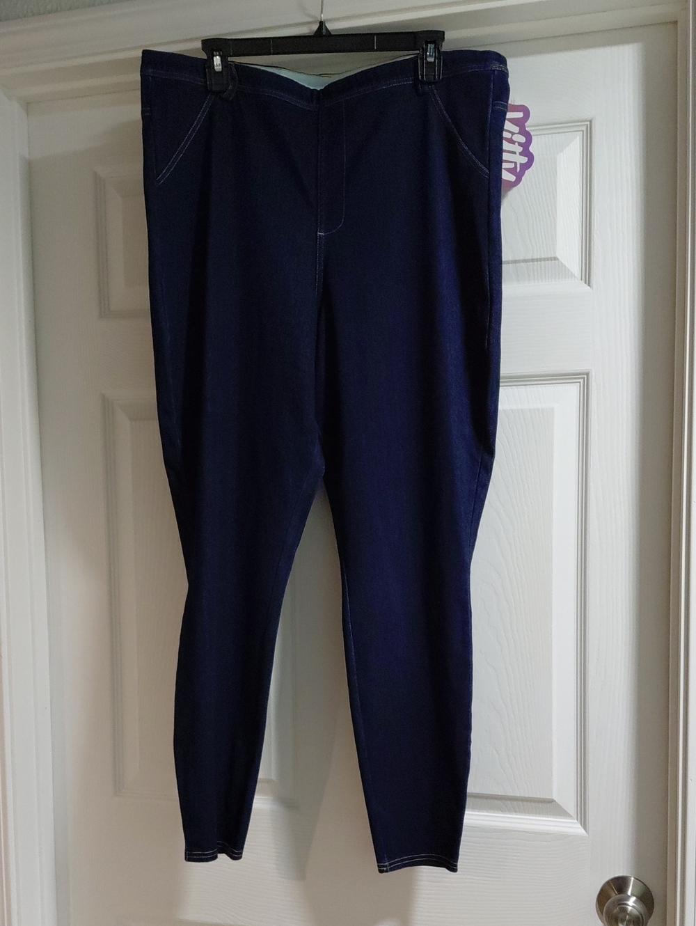 YITTY Dark Indigo Stretch Jeans with Brown Leather Patch